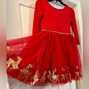 Zunie Girls Gold Sequin Reindeer Border Christmas Dress Worn Once